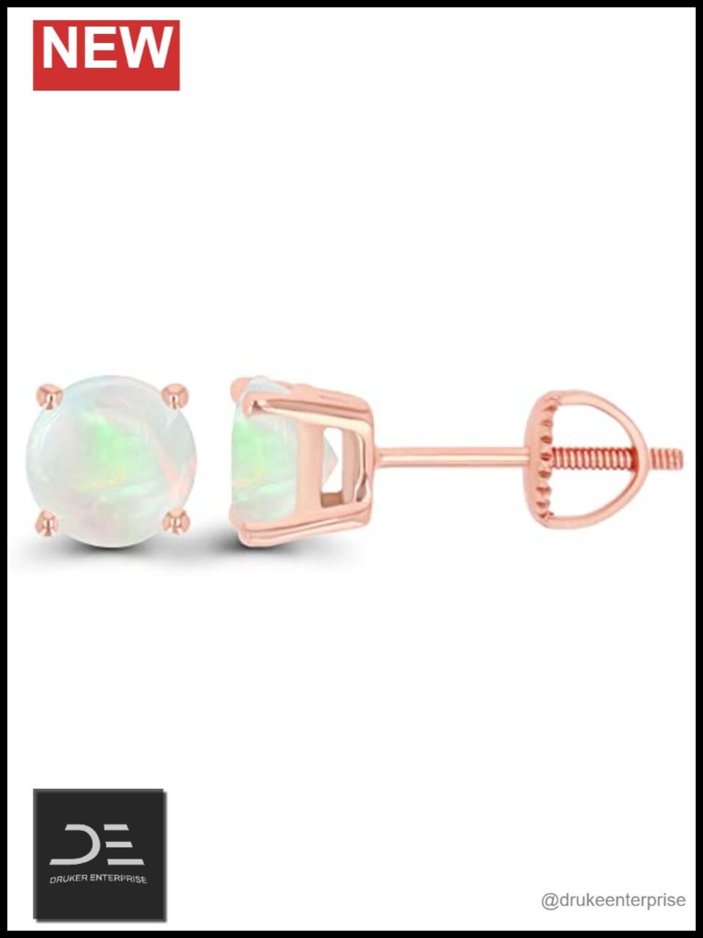 14K Gold Plated 925 Sterling Silver 6mm Opal Stud Screwback Earrings